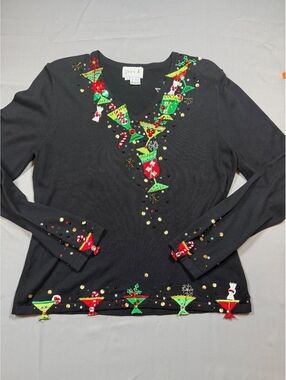 Just B black embellished holiday cardigan top L